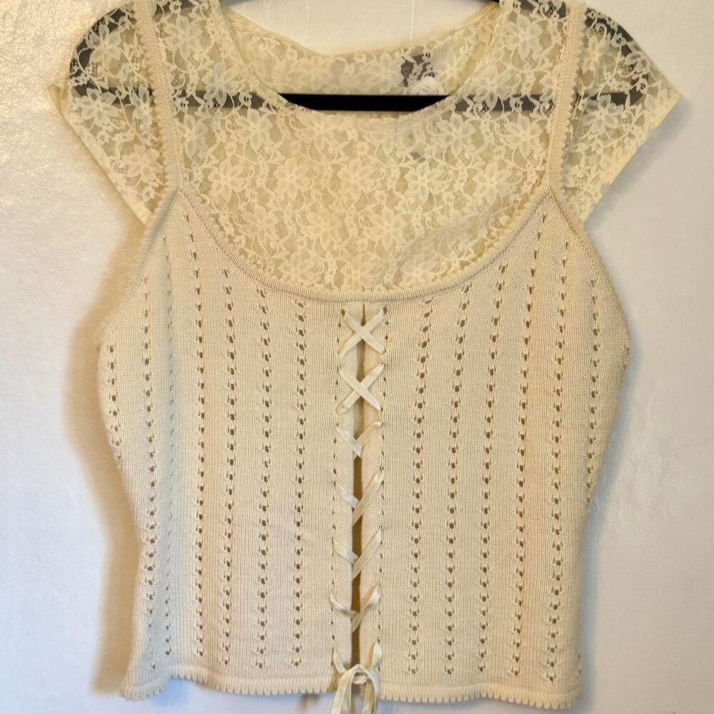 Cream lace wool y2k Large